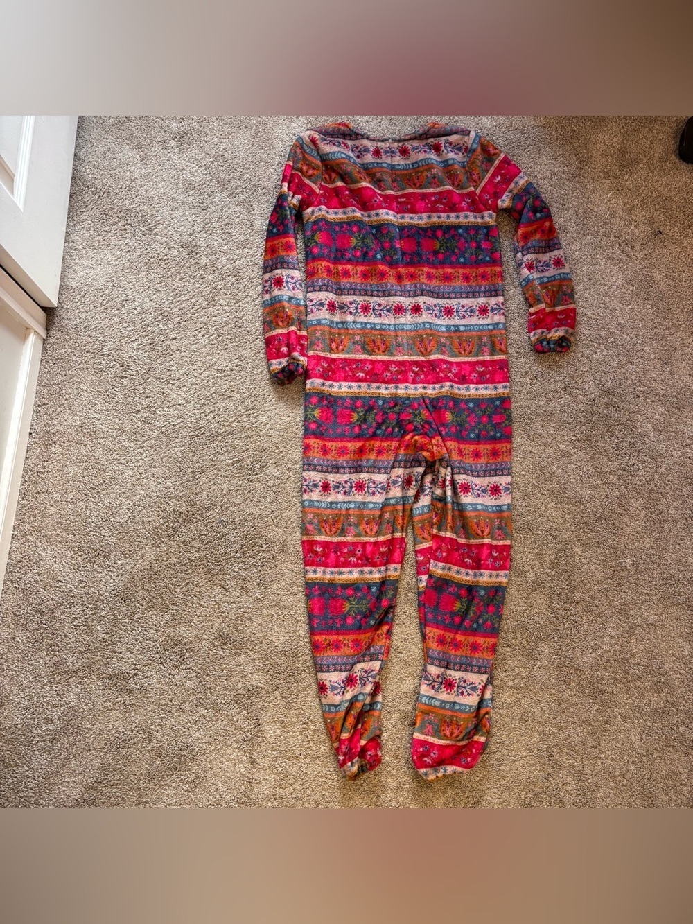 Natural Life XS Sherpa Fleece One Piece Pajama Jumpsuit Boho Print Cozy - Picture 5 of 5
